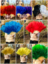 Load image into Gallery viewer, 20x36inch Large Gold Ostrich Feather Fan Burlesque Dance feather fan Bridal Bouquet