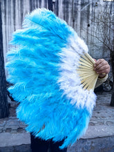 Load image into Gallery viewer, aqual white ostrich feather fan for burlesque