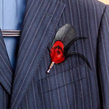 Load image into Gallery viewer, Handcrafted Vintage Feather Lapel Pin & Hat Brooch | Classic Pheasant Feather Boutonniere for Suit & Tuxedo