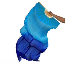 Load image into Gallery viewer, Ocean-inspired deep blue gradient silk fan veil, handcrafted with premium silk for superior flow.