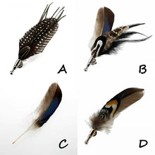 Load image into Gallery viewer, Handcrafted Vintage Feather Lapel Pin & Hat Brooch | Classic Pheasant Feather Boutonniere for Suit & Tuxedo