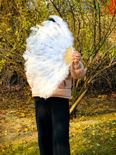 Load image into Gallery viewer, 20X36inch Large White Ostrich Feather Fan Burlesque Dance feather fan Bridal Bouquet
