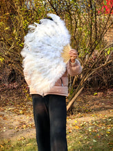 Load image into Gallery viewer, 20x36inch white Large Ostrich Feather Fan Burlesque Dance feather fan Bridal Bouquet