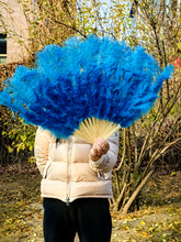 Load image into Gallery viewer, 20x36inch Large Black Ostrich Feather Fan Burlesque Dance feather fan Bridal Bouquet