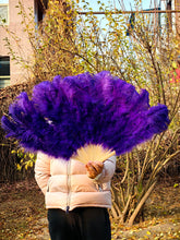 Load image into Gallery viewer, 20x36inch Large Gold Ostrich Feather Fan Burlesque Dance feather fan Bridal Bouquet