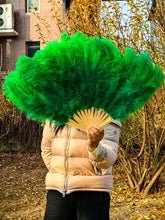 Load image into Gallery viewer, 20x36inch Large Gold Ostrich Feather Fan Burlesque Dance feather fan Bridal Bouquet