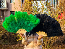 Load image into Gallery viewer, 20x36inch Large Gold Ostrich Feather Fan Burlesque Dance feather fan Bridal Bouquet