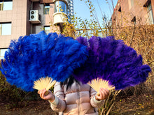 Load image into Gallery viewer, 20x36inch Large Gold Ostrich Feather Fan Burlesque Dance feather fan Bridal Bouquet