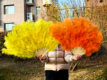 Load image into Gallery viewer, 20x36inch Large Gold Ostrich Feather Fan Burlesque Dance feather fan Bridal Bouquet