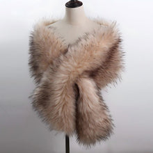 Load image into Gallery viewer, Nude Blush faux fur wrap with black tips, luxurious stole for weddings, formal events and evening gowns