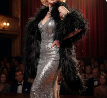 Load image into Gallery viewer, High-quality midnight black ostrich feather boa, dense and elegant for formal attire.