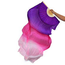 Load image into Gallery viewer, Soft purple and pink ombre silk veil fan, perfect for artistic dance routines and festival decor.