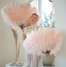 Load image into Gallery viewer, One Fan 20x36inch Large Feather Fan Grey Ostrich Feather Fan Burlesque Dance Bridal Bouquet