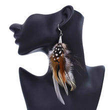Load image into Gallery viewer, Handmade Long Vintage Feather Earrings — Boho Statement Dangles