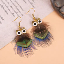 Load image into Gallery viewer, Handmade Long Vintage Feather Earrings — Boho Statement Dangles