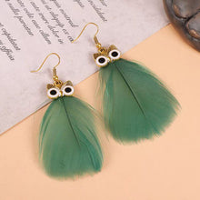 Load image into Gallery viewer, Handmade Long Vintage Feather Earrings — Boho Statement Dangles