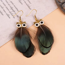 Load image into Gallery viewer, Handmade Long Vintage Feather Earrings — Boho Statement Dangles
