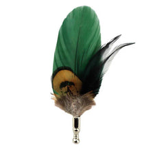 Load image into Gallery viewer, Handcrafted Vintage Feather Lapel Pin & Hat Brooch | Classic Pheasant Feather Boutonniere for Suit & Tuxedo