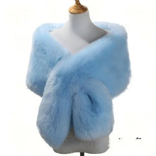 Load image into Gallery viewer, Aqua blue faux fur wrap, fresh and vibrant stole for weddings, evening wear and themed parties