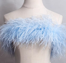 Load image into Gallery viewer, Baby blue ostrich feather bridal wrap, soft feather cape for weddings, baby showers and formal events