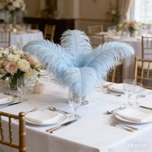 Load image into Gallery viewer, Baby blue ostrich feather centerpiece, soft table decor for baby showers, spring weddings and pastel-themed parties