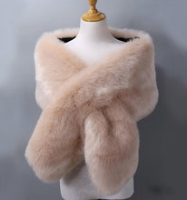 Load image into Gallery viewer, Beige faux fur wrap, warm and versatile stole for weddings, evening gowns and formal events