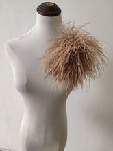 Load image into Gallery viewer, Beige nude ostrich feather boutonniere, neutral lapel pin for weddings, formal events and everyday suits