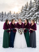 Load image into Gallery viewer, Berry burgundy faux fur wrap shawl for wedding and bridal wear