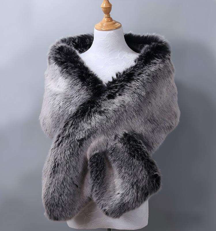 Black faux fur wrap with white tips, dramatic stole for weddings, formal events and evening gowns