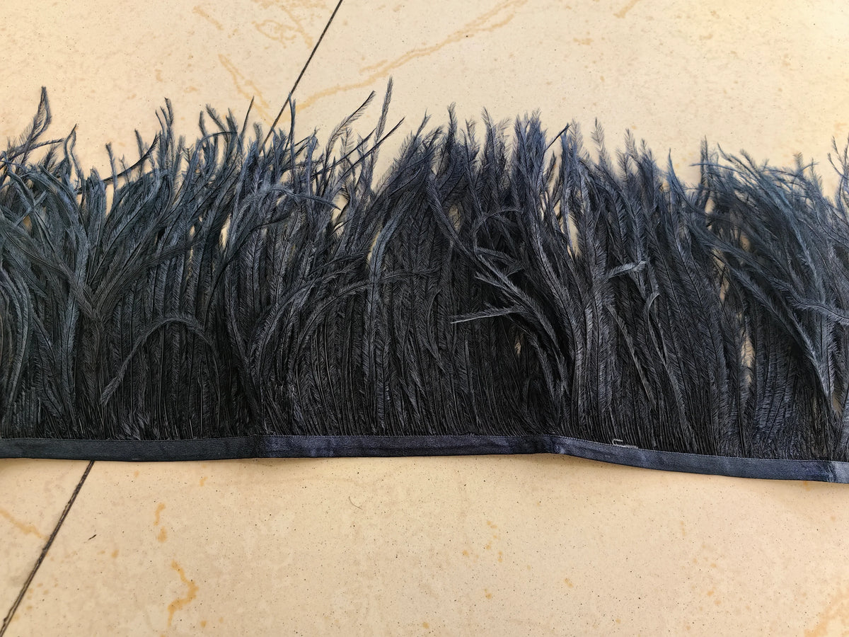 Black feather trim strip, soft feather edging for burlesque costumes, wedding dresses and crafts
