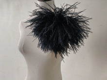 Load image into Gallery viewer, Black ostrich feather brooch, sleek lapel pin for groom suits, gothic weddings and formal events