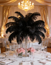 Load image into Gallery viewer, Black ostrich feather centerpiece, dramatic table decor for weddings, Halloween parties and formal events