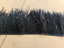 Load image into Gallery viewer, Black ostrich feather trim, fluffy feather strip for dress hems, costume accessories and DIY crafts