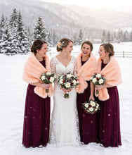 Load image into Gallery viewer, Blush pink faux fur wrap cozy winter bridal capelet