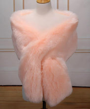Load image into Gallery viewer, Blush pink faux fur wrap, romantic stole for weddings, bridal showers and special occasions