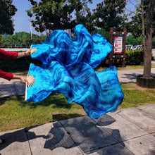 Load image into Gallery viewer, Bright blue silk veil fan, eye-catching handheld fan for stage shows, performances, themed parties and events