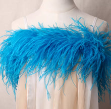 Load image into Gallery viewer, Bright turquoise ostrich feather shawl, colorful feather cape for beach weddings, festivals and themed parties