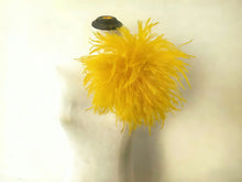 Load image into Gallery viewer, Bright yellow ostrich feather brooch, vibrant lapel pin for weddings, festivals and statement outfits
