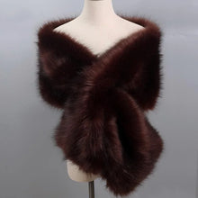 Load image into Gallery viewer, Brown faux fur wrap worn by bridesmaids at a wedding, classic and elegant stole for formal events