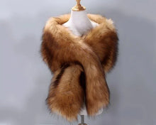 Load image into Gallery viewer, Brown faux fur wrap, rich and cozy stole for weddings, fall events and evening wear