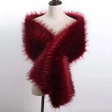Load image into Gallery viewer, Burgundy faux fur wrap, luxurious stole for weddings, evening gowns and formal events