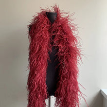 Load image into Gallery viewer, Deep burgundy ostrich feather boa, high-quality glamorous trim for theater and party outfits.