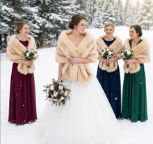 Load image into Gallery viewer, Champagne faux fur wrap with brown tips, elegant stole for weddings, formal events and evening wear