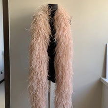 Load image into Gallery viewer, Sophisticated champagne gold ostrich feather boa, luxurious wrap for gala events.