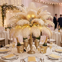 Load image into Gallery viewer, Champagne-colored ostrich feather centerpiece, luxurious table decor for weddings, New Year's events and elegant parties