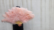 Load image into Gallery viewer, champagne ostrich feather fan, soft and romantic handheld fan for weddings and events