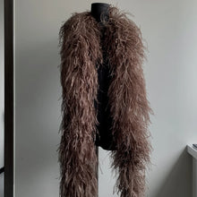 Load image into Gallery viewer, Natural dark brown ostrich feather boa, thick and fluffy feather accessory for fashion and decor.