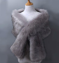 Load image into Gallery viewer, Dark grey faux fur wrap, sleek and modern stole for weddings, evening gowns and formal events