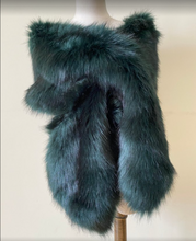 Load image into Gallery viewer, Deep green faux fur wrap stole, luxurious stole for weddings, evening gowns and formal events