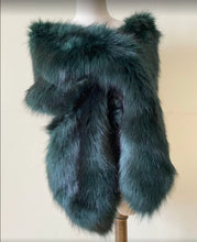 Load image into Gallery viewer, Deep green faux fur wrap stole, luxurious stole for weddings, evening gowns and formal events